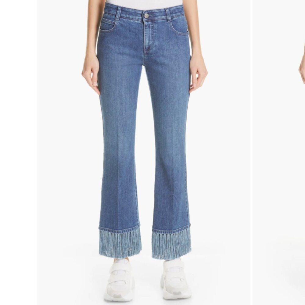 Stella McCartney Women's 29 Fringe Hem Kick Flare Jeans Stretch Mid Rise - Picture 2 of 15